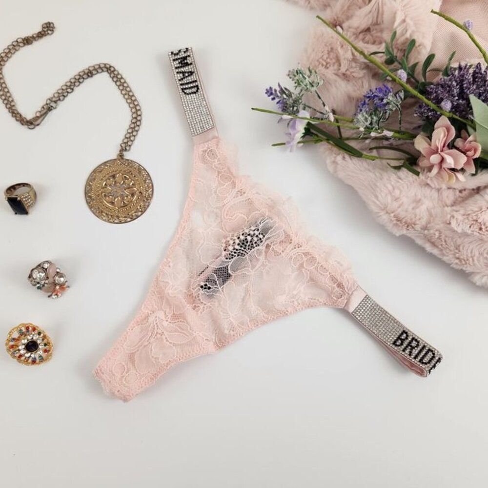 SMALL {Victoria's Secret} Cream Lace Bridesmaid Rhinestones Panty